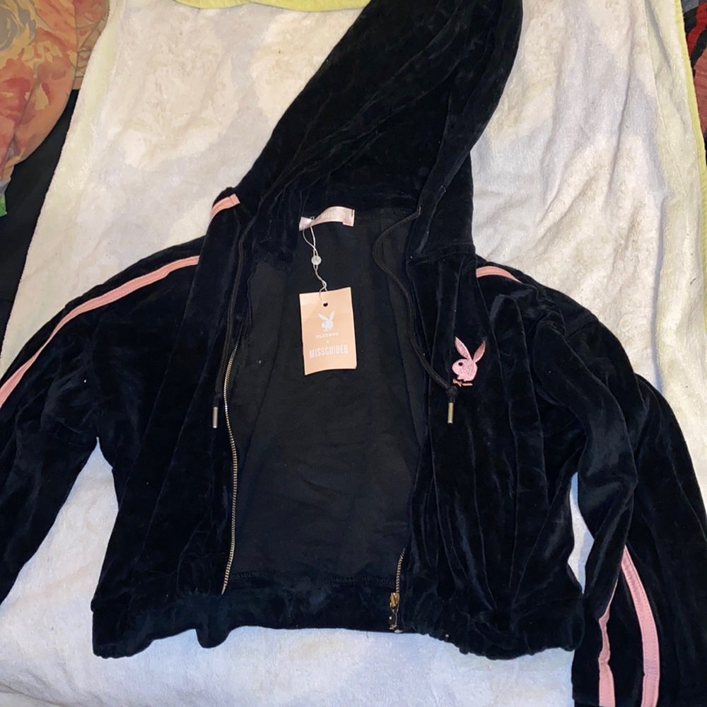 Playboy by Missguided Cropped Velour Hoodie